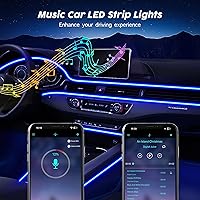 Vista 6 de Luces LED USB para automóvil, tira de luces interiores de automóvil con aplicación y control remoto RF, iluminación ambiental 2 en 1 con fibra