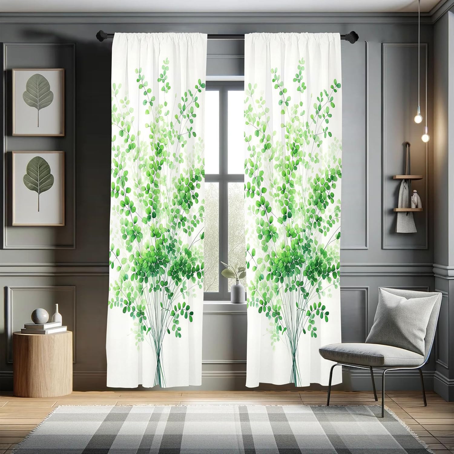 Ambesonne Floral Art Window Curtains Pack of 2, Ethnic Oriental Curlicue Leaves Greenery with Trippy Flowers Bohemian, Lightweight Set with Rod Pocket, 4 Panels of - 28" x 84", Slate Brown Ruby Fawn
