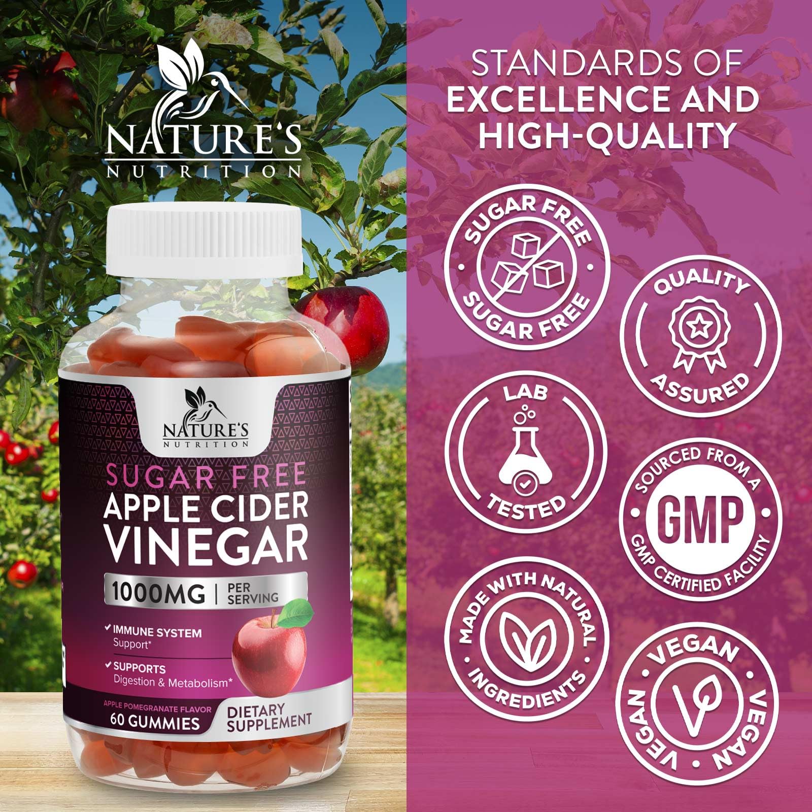 Apple Cider Vinegar Gummies for Weight Loss - Sugar Free - Max Strength ACV Gummy with Vitamin B12 & The Mother - Metabolism & Energy Support - Vegan Apple Cider Vinegar Gummy Supplement - 60 Gummies — Amazon image 4