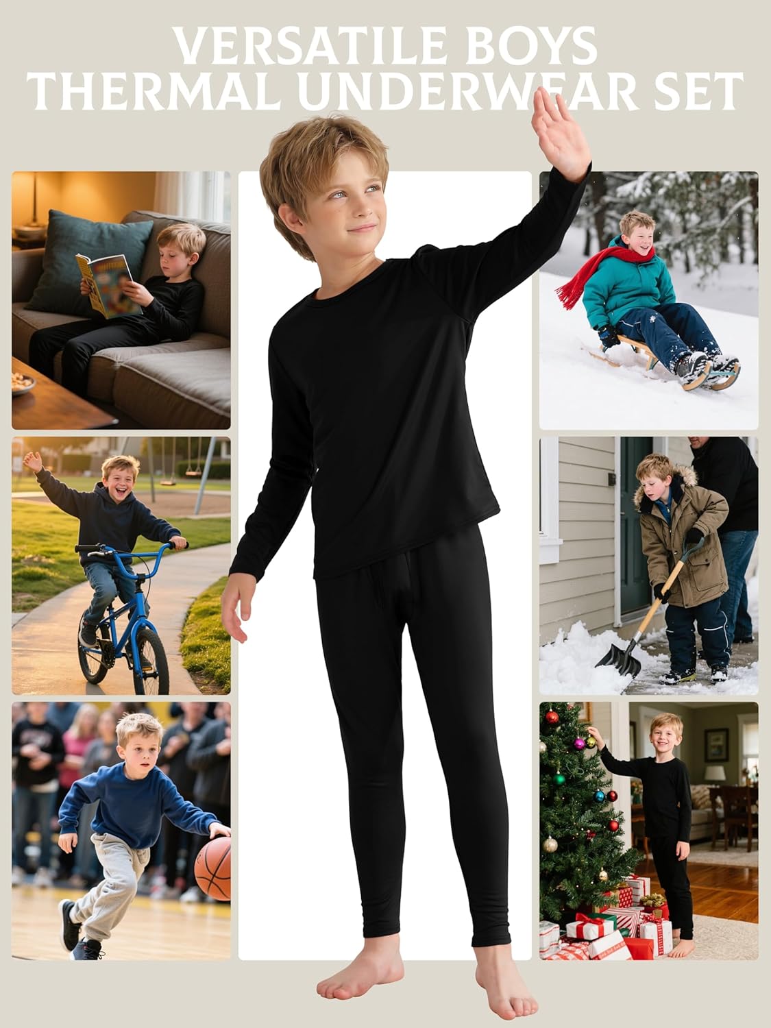 VZV Kids Thermal Underwear Set, Boys Underwear Thermals Set, Fleece Lined Base Layers Top Bottom for Skiing Cold Weather - Image 6