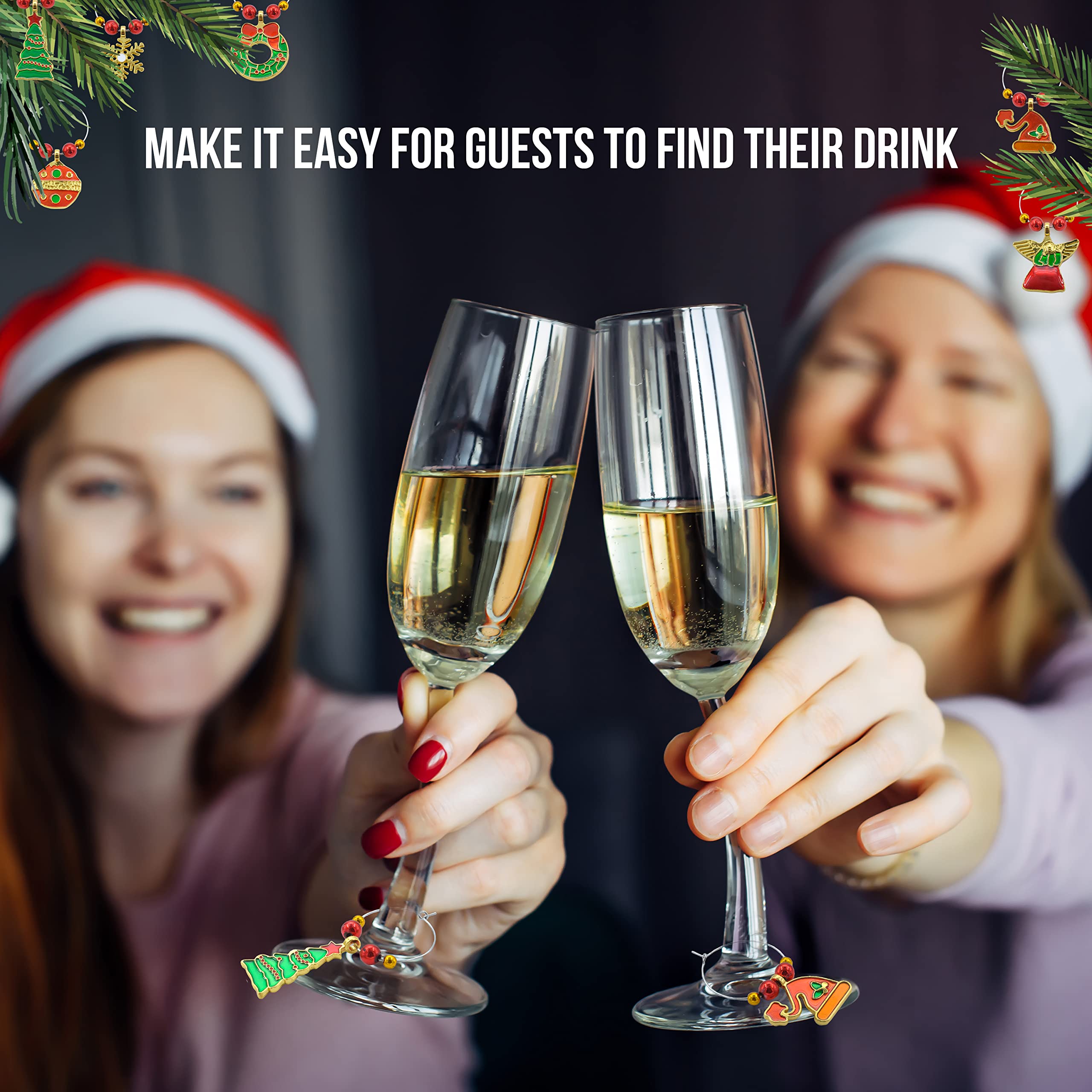 Season 4 Sparkles Set of 12 Christmas Wine Glass Charms - 6 Different Designs - No More Wrong Glass