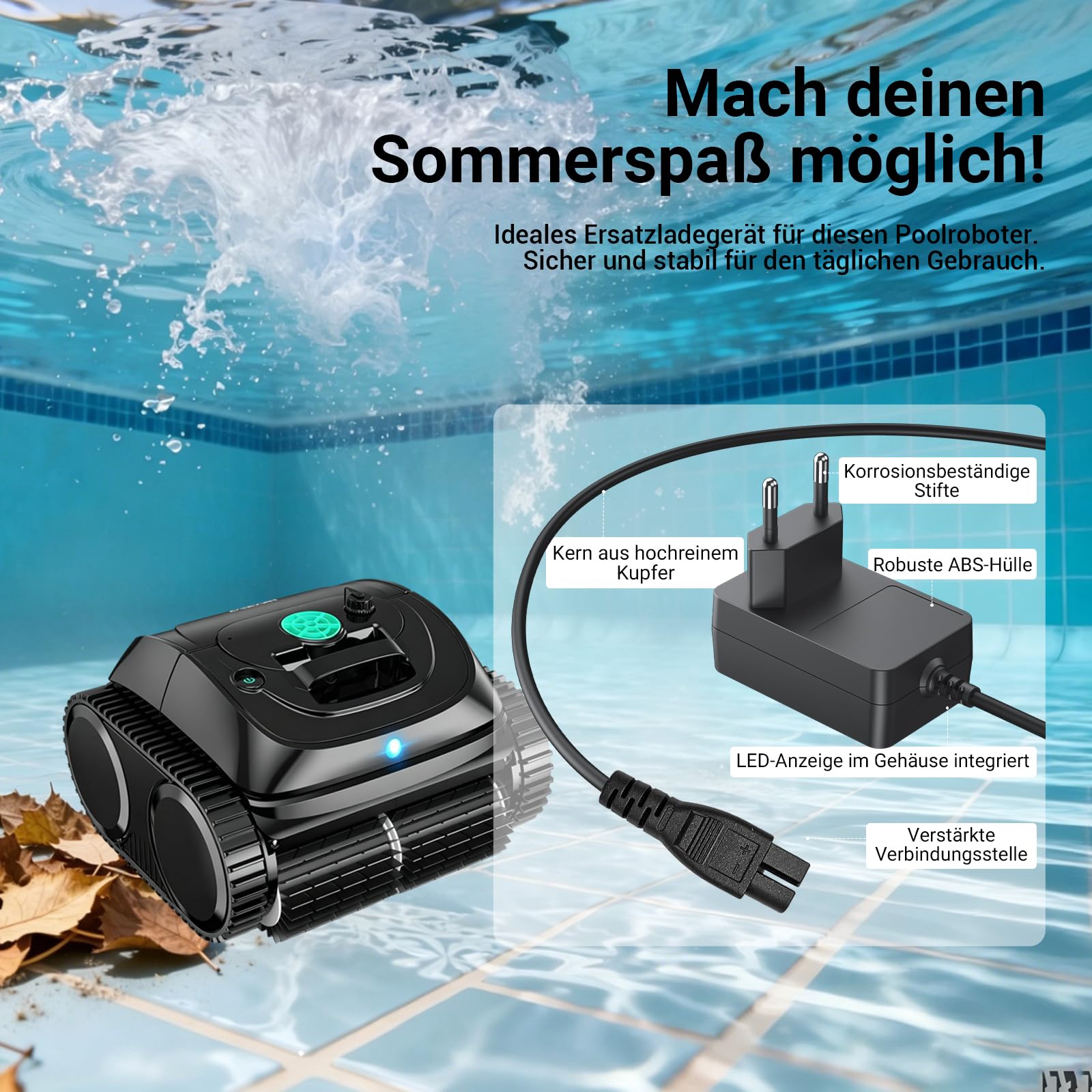 Cable de carga para robot de piscina, compatible con WYBOT C1-01 Robotic Pool Cleaner, fuente de alimentación de repuesto, cable de alimentación