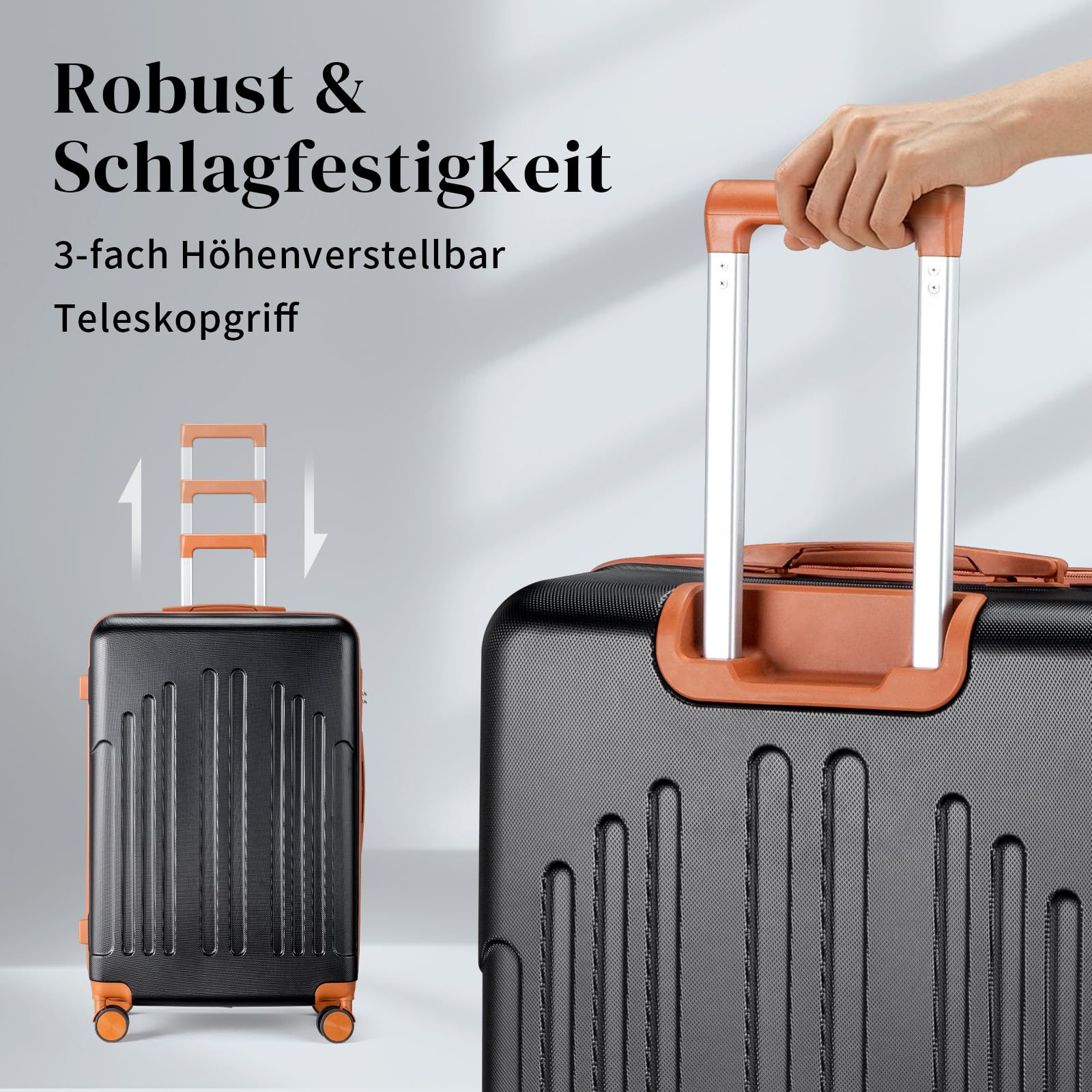 LALAHO Kofferset 4 teilig Hartschale mit Kosmetikkoffer (Schwarz-Braun) | Koffer Set 4 Stück aus ABS, Reisekoffer mit Rollen Groß, Hartschalenkoffer Set, Koffer & Trolleys, Handgepäck