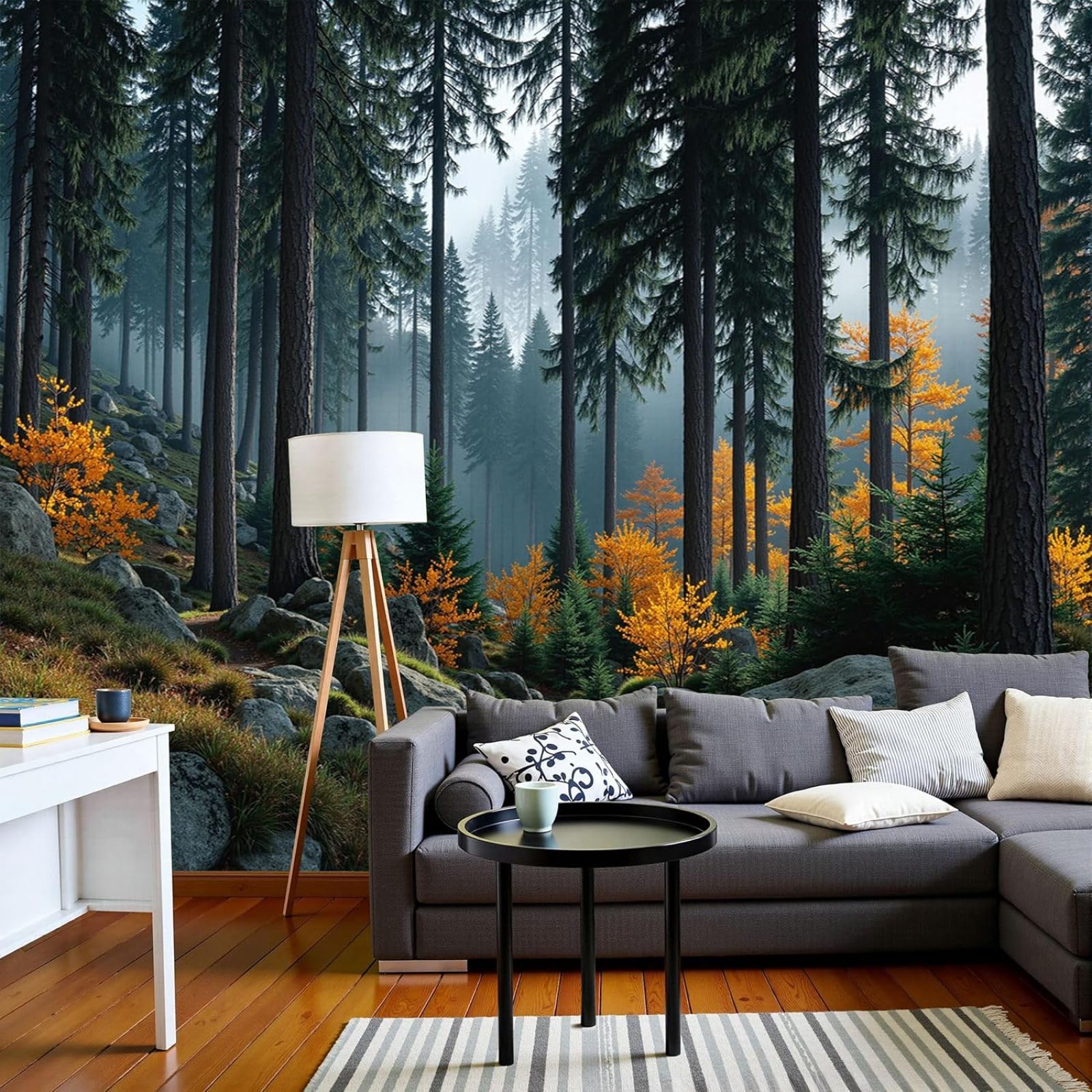 Photo wallpaper nature landscape - XXL, A forest landscape shrouded in mist 3D effect, Dark green For living room bedroom Non-woven wallpaper Wall mural, 200cm x 140cm Stickers - Frameless Painting -