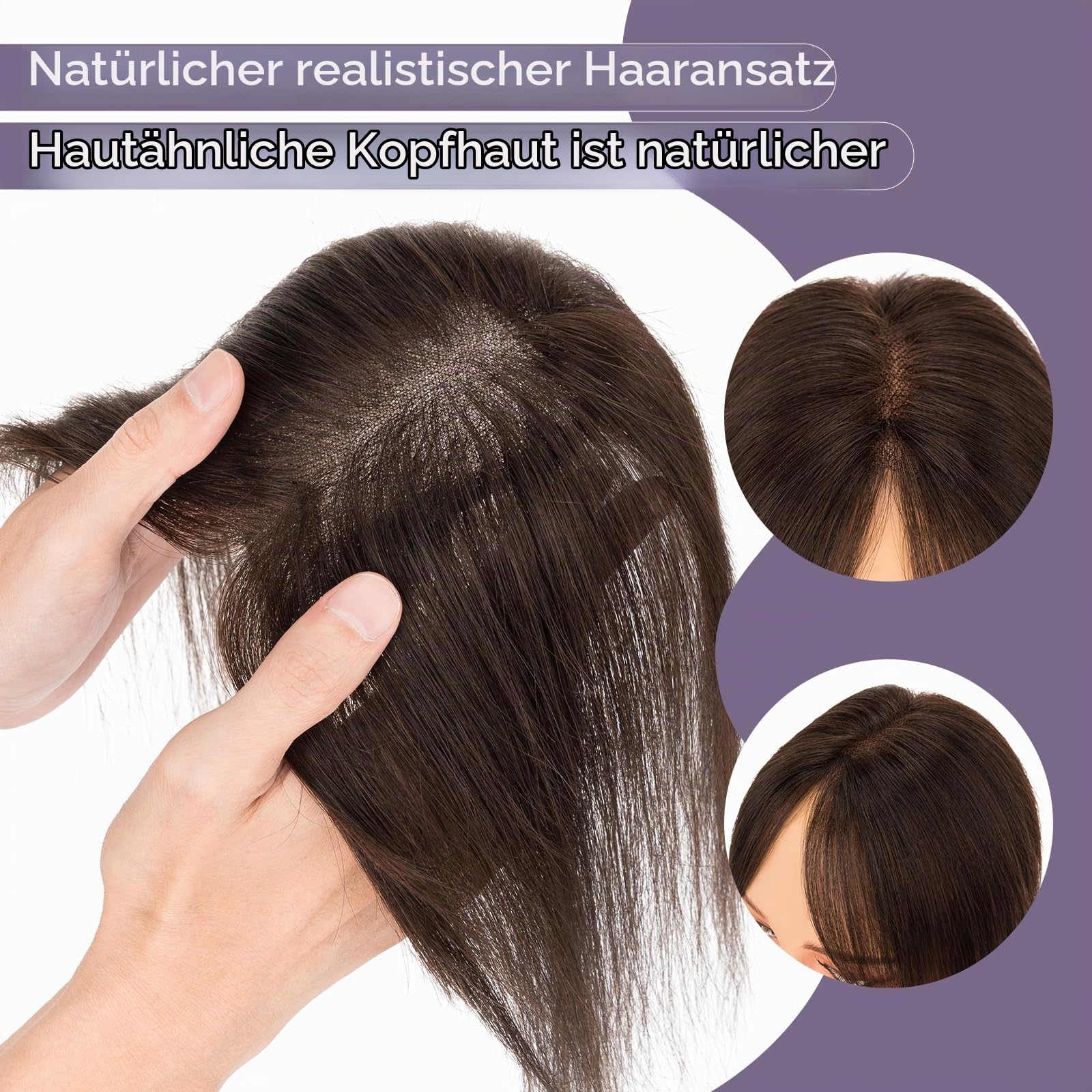S-noilite Topper Haare für Frauen Echthaar Dunkelbraun - 8x11cm 100% handgeknüpfte Toupets mit Seitenpony Haar Toppers Echthaar Damen Haarverdichtung 21 Gramm