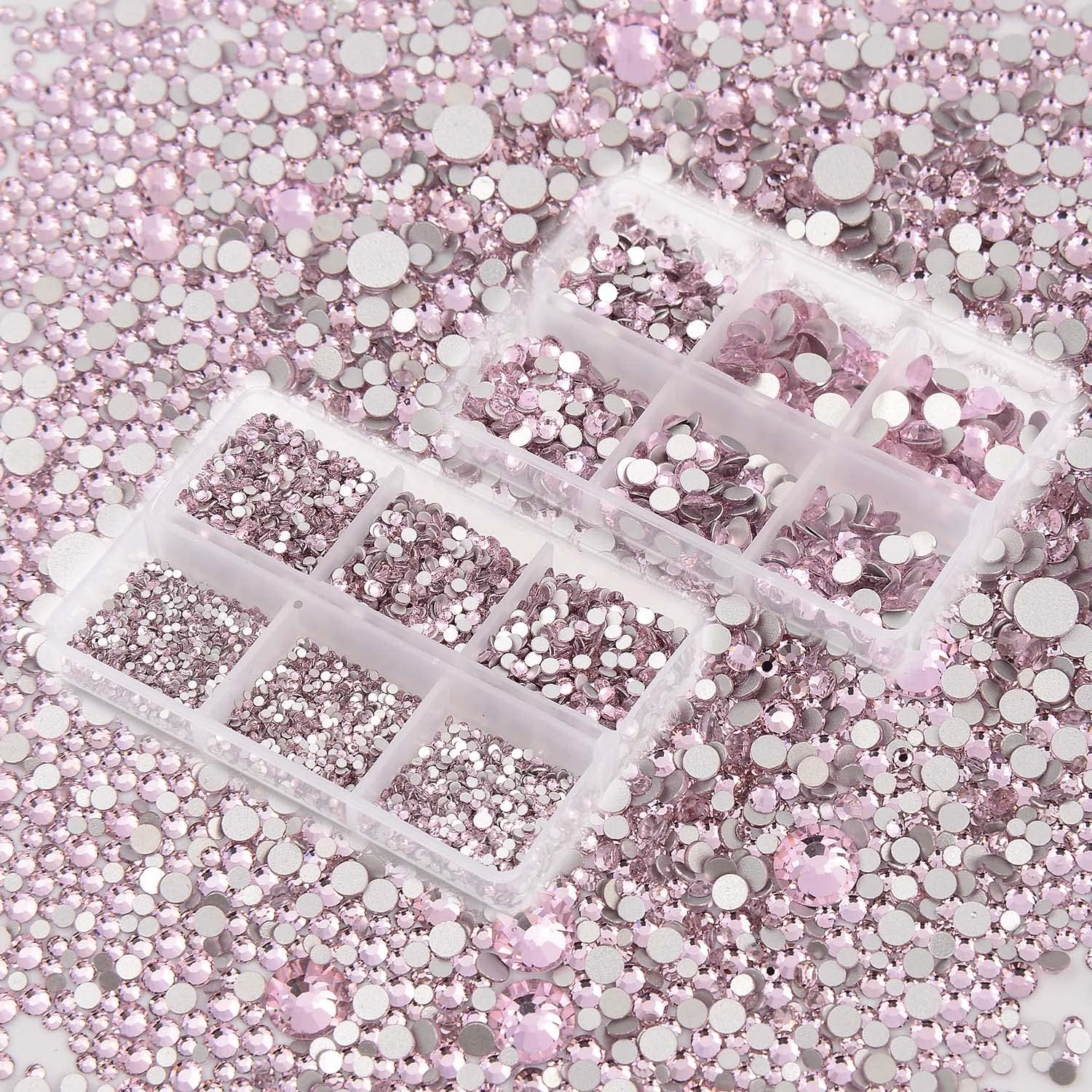 NCB 8000pcs Non Hotfix Rhinestones 10 Sizes Flatback Crystal Glass Rhinestones with Tweezers and Picking Pen for Nail Art Clothes Bags Phone Decorations Crafts DIY (022 Lt. Rose Mix SS3-SS30)