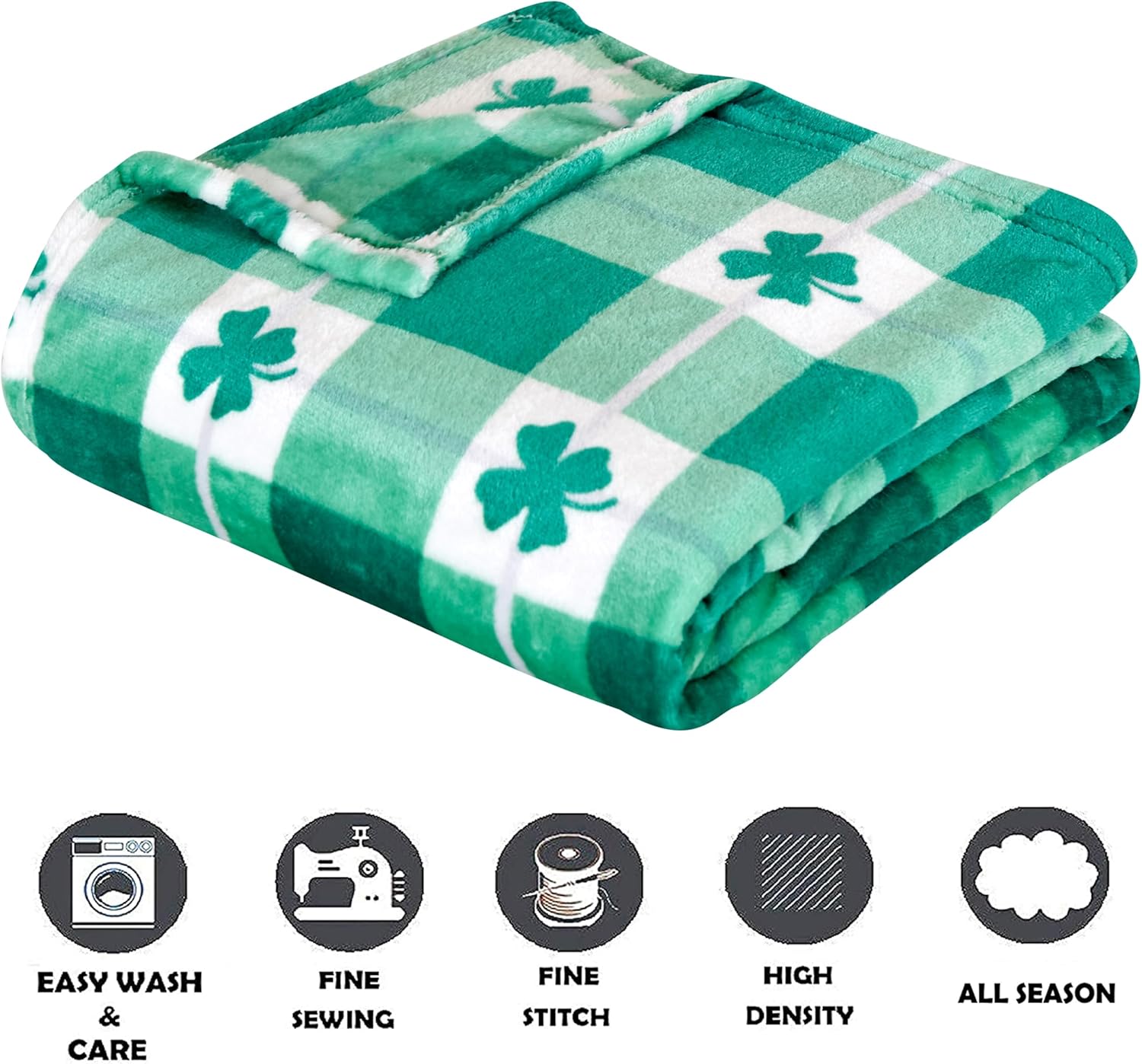 Elegant Comfort Luxury Velvet Super Soft Irish Green Clover Shamrock Print Fleece Blanket-St Patricks Day Theme Décor Fuzzy Warm and Cozy Throws for Couch and Gift, 50 x 60 inch, Lucky Plaid Clover - Image 4