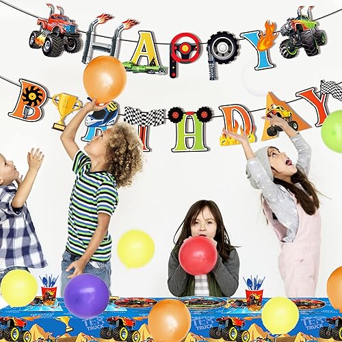 Miniatura 5 de Cartel de cumpleaños con temática de camión, decoraciones de fiesta de cumpleaños con temática de camiones, pancarta de feliz cumpleaños de