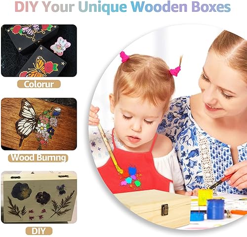 Miniatura 5 de DAJAVE Caja de madera sin terminar, caja de almacenamiento de madera con tapa con bisagras, caja de madera de pino, cajas de almacenamiento para