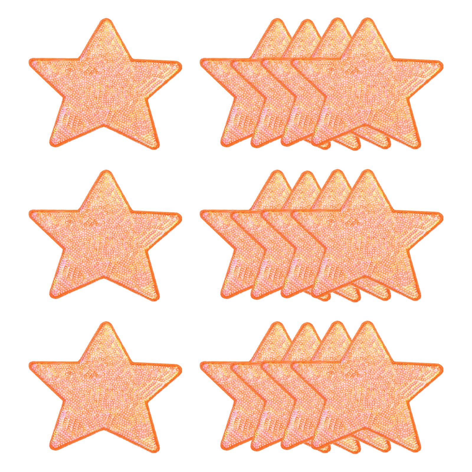 sourcing map 20 Pcs Sequin Star Iron on Patches, 5 x 4.7 Inch Embroidery Sequin Patches for Clothing Repair Backpack Shoes Decoration, Orange