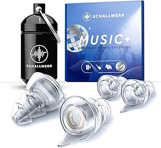 SCHALLWERK ® Music+ | Unauffällige Gehörschutz Ohrstöpsel – dämpfen Lärm & erhalten Tonqualität – Ohrenstöpsel transparent - Earplugs geeignet für Musik, Festival, Arbeit & Lernen