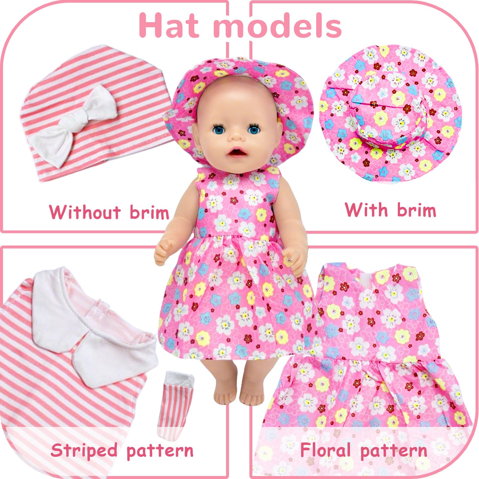 WanderGo Baby Doll Clothes for 35-43 cm Dolls, 4 Piece Sweet Baby Doll Outfits includes Short-Sleeve Set, Long-Sleeve Set - Image 4