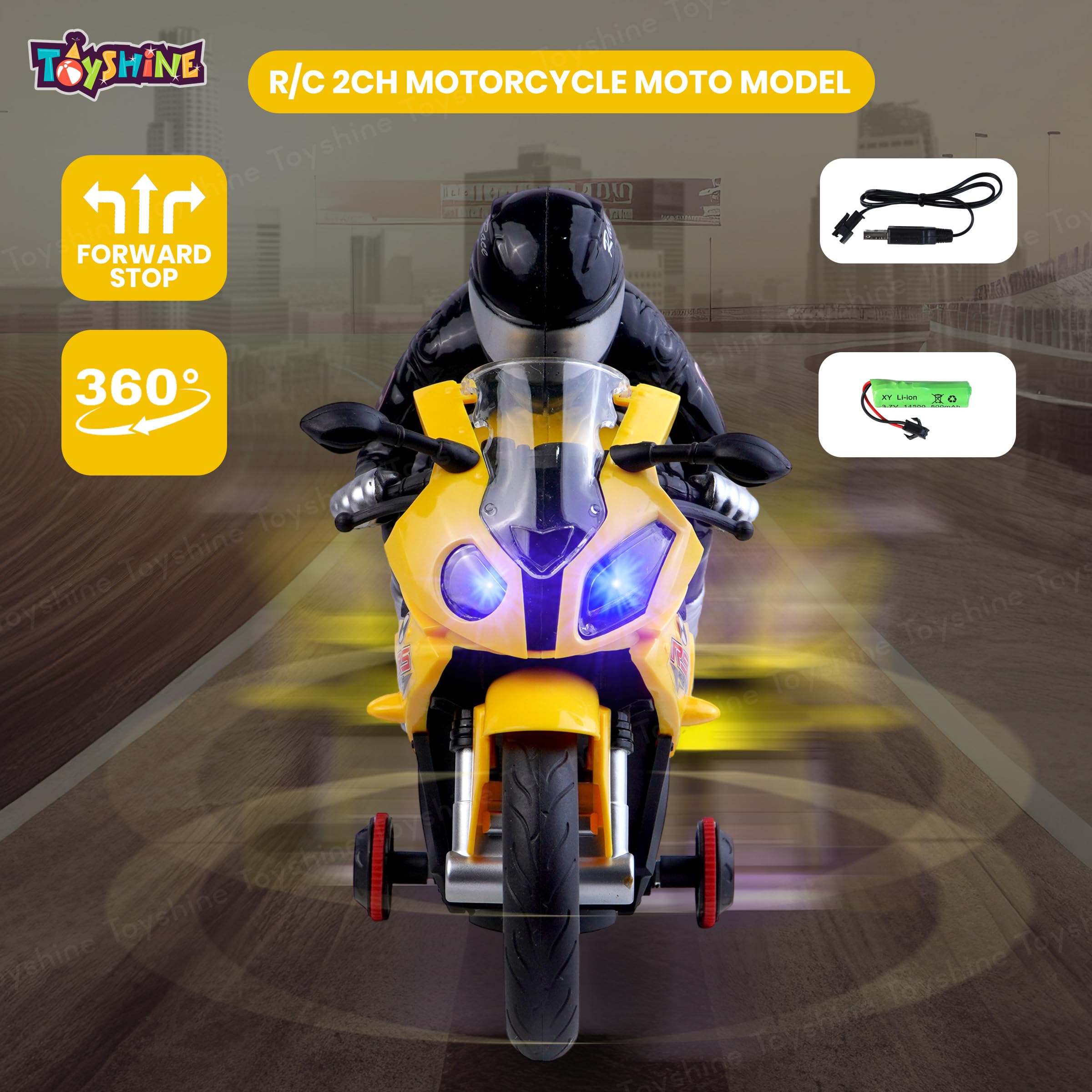 Toyshine 1:20 Scale Remote Control Rechargeable 360° Spinning Action Racing Motorbike Toy with Light & Sound Function for Boys Girls 4+, Yellow - Image 4 thumbnail