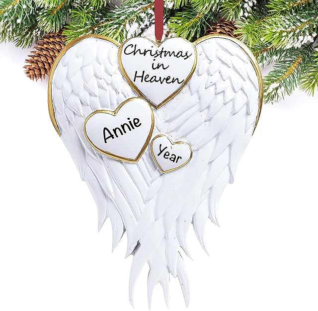 Memorial Christmas Ornament 2022  Christmas in Heaven Memorial Ornament - Personalized Christmas in Heaven Memorial Ornament  Sympathy Gift  Unique Bereavement Angel Wings Christmas Ornaments 2022