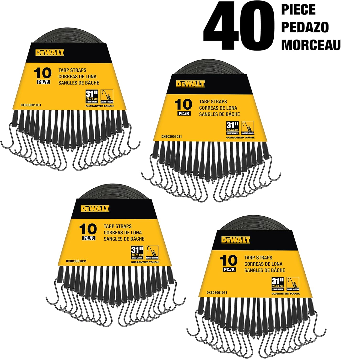 DEWALT DXBC3001031-40 Black 31" Rubber Tarp Straps, 40 Pack