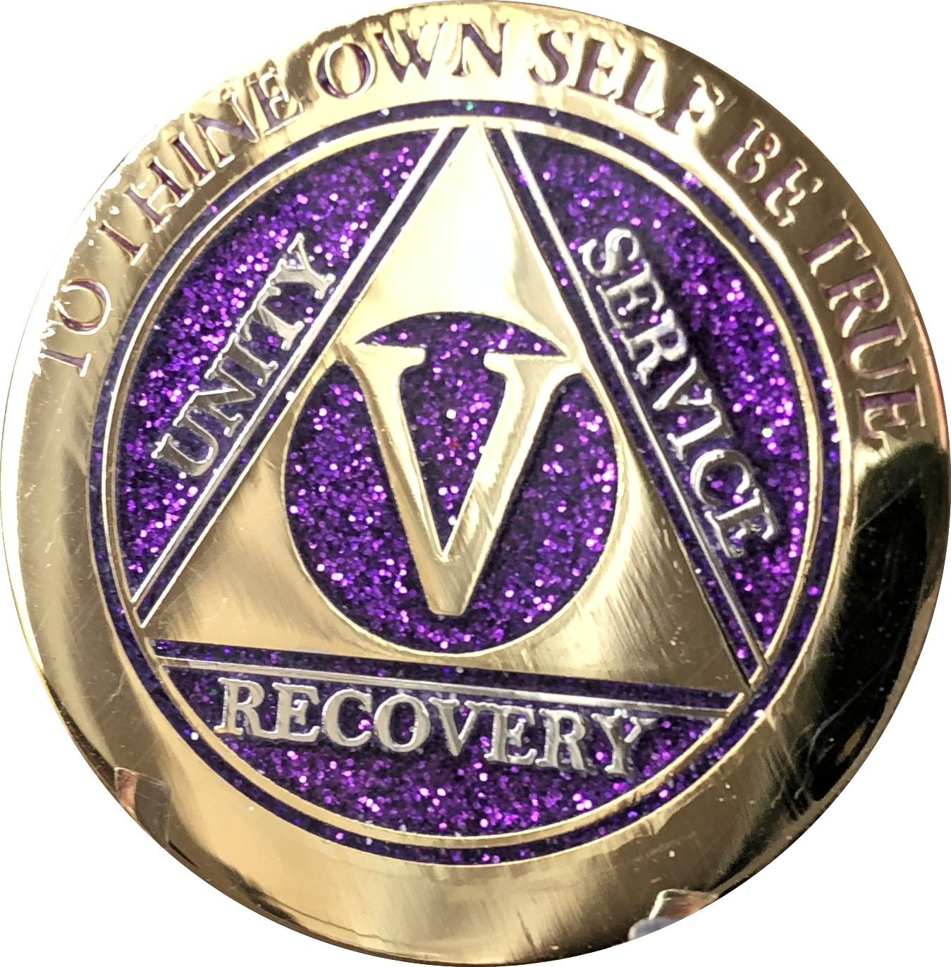5 Year Elegant Glitter Purple Gold Silver Bi-Plated AA Medallion Chip