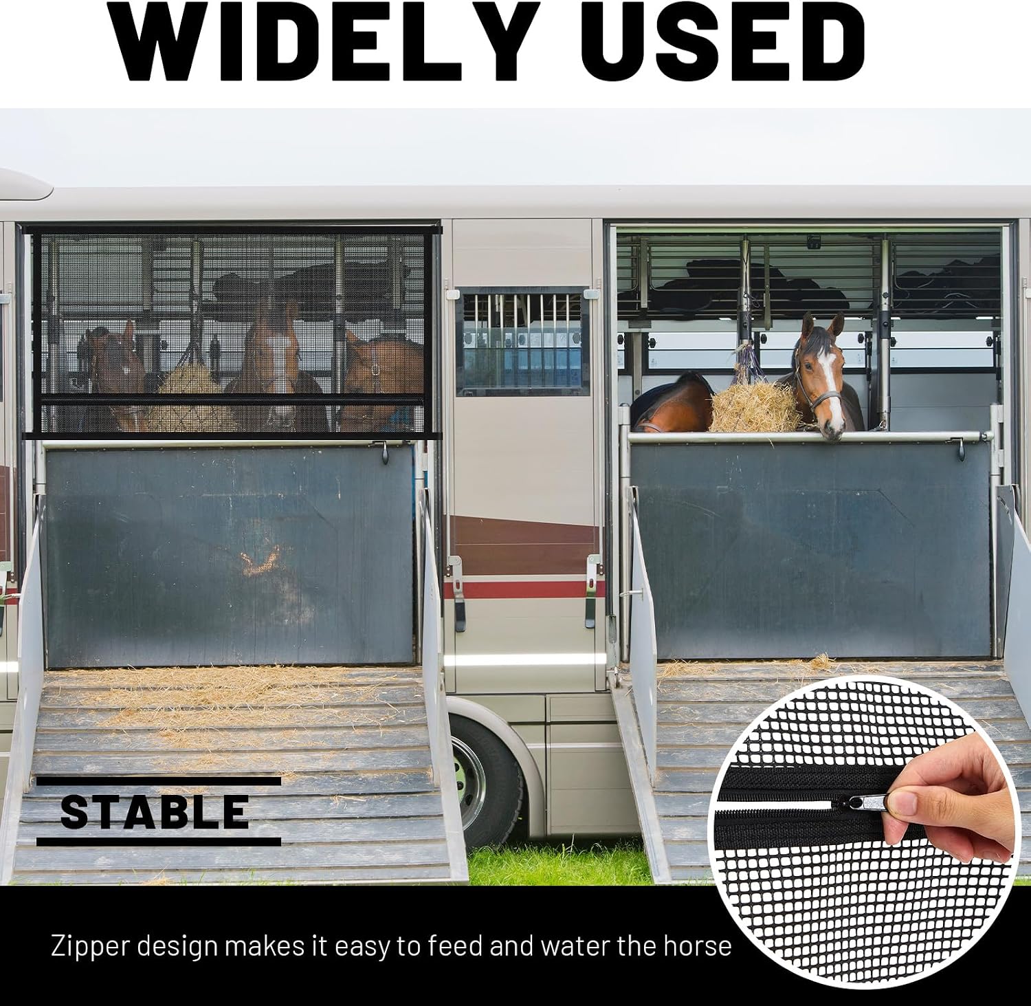 Threlaco 1 Pcs 35'' x 26'' Horse Trailer Window Screen Horse Trailer Air Circulation Mesh Safety Bar Horse Trailer Accessories Reinforced Window Nets with 8 Fasteners and 16 Screws, Black