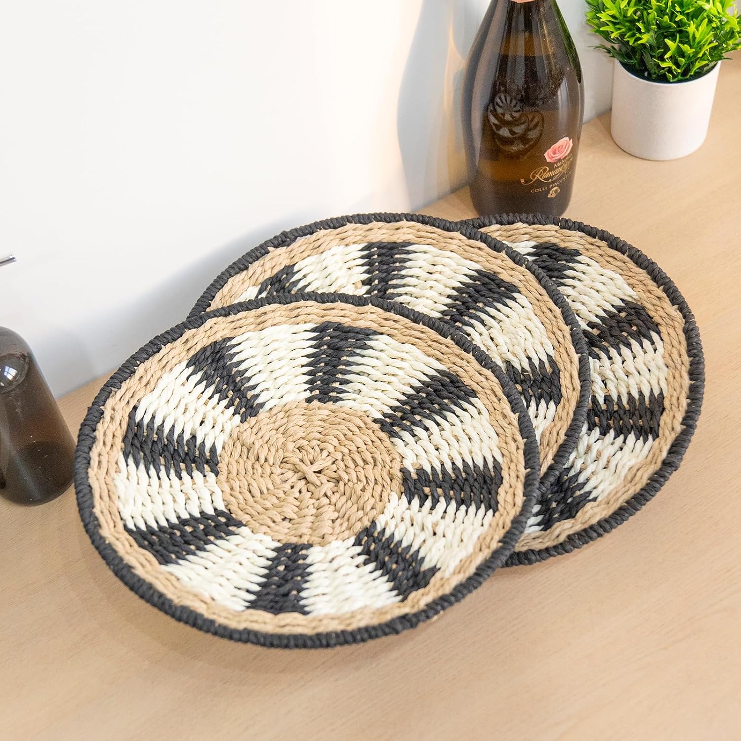 HODAKJUE 3-Pack Multicolor Paper Rope Wall Decor – 11 Inch Diameter × 1.2 Inch Thick – Handwoven Boho Chic Hanging Art for Home, Bedroom, Living Room, Office – Lightweight & Eco-Friendly