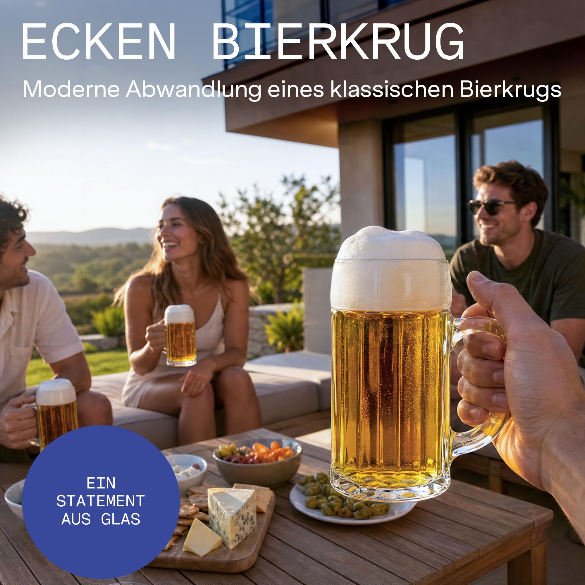 Oberglas Eckenmaßkrug Maßkrug Soda-Lime-Glas 1 l, 6er-Set