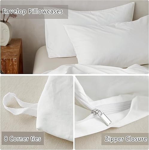 Miniatura 6 de TOCOMOA Juego de funda de edredón tamaño Queen, 100% algodón lavado con textura de lino, juego de ropa de cama de 3 piezas, color blanco roto, suave