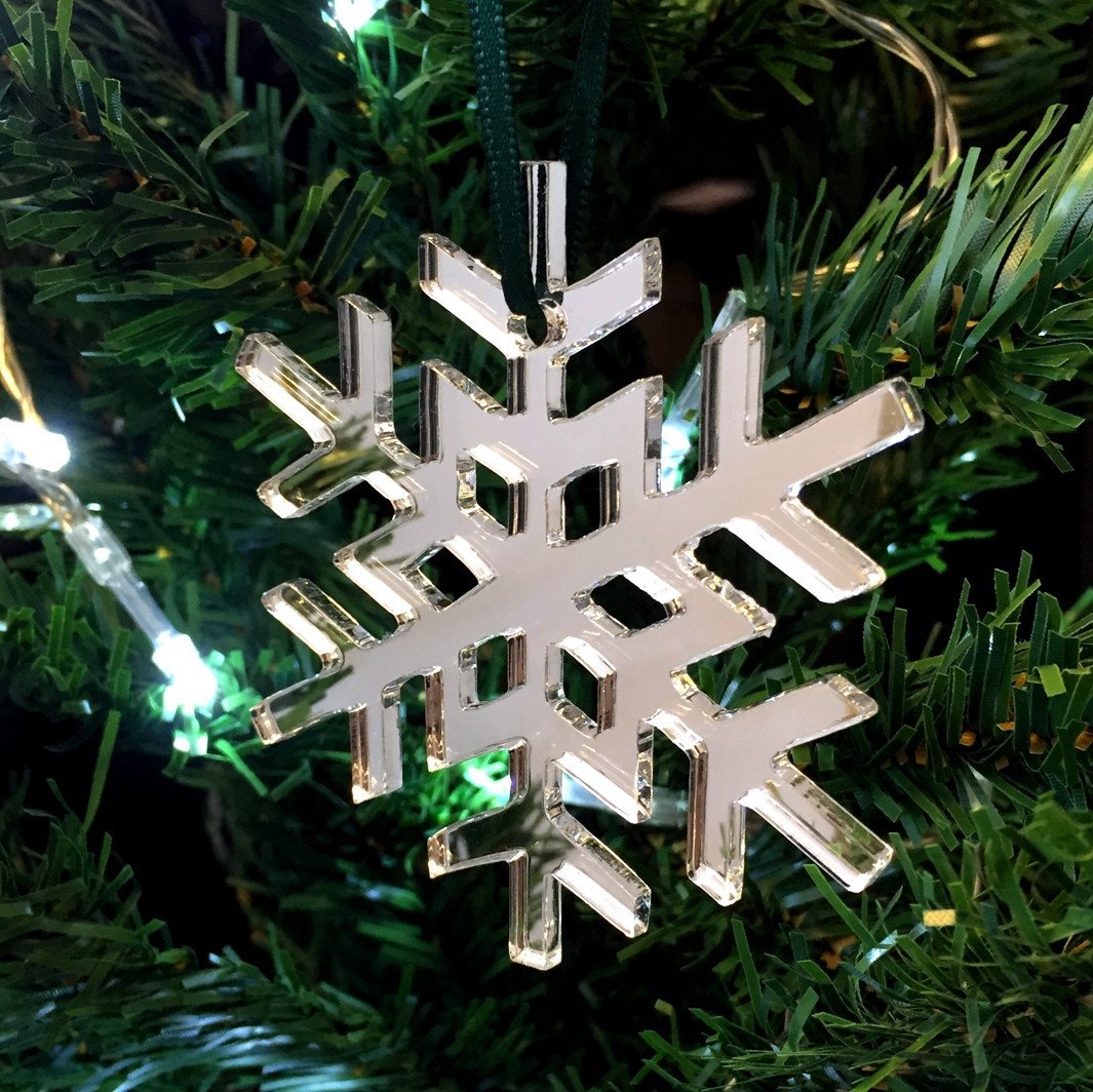 Mirrored Crystal Snowflake Christmas Tree Decoration - Pack of Ten