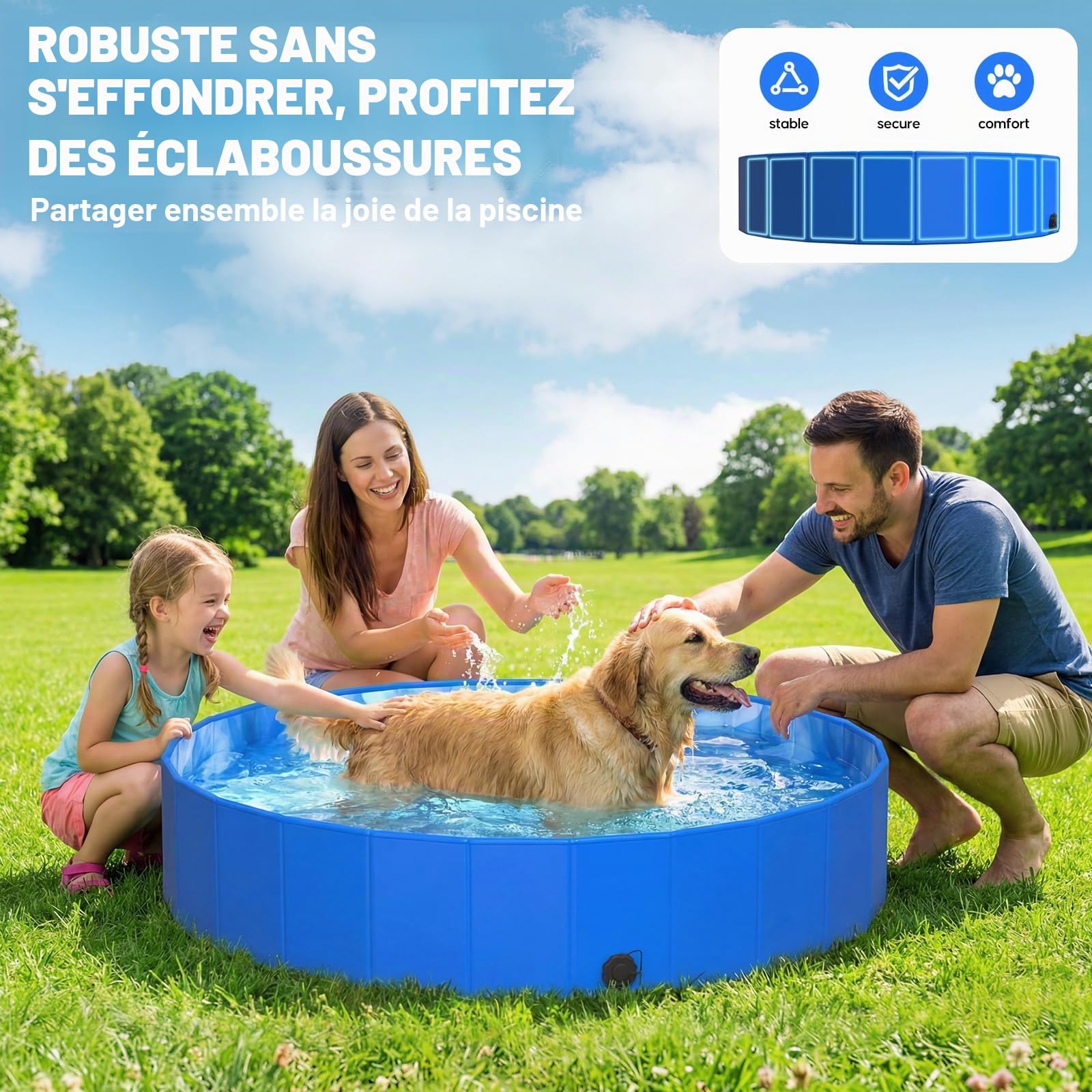 KingSom Piscine pour Chiens, Piscine Pliable Épaissi pour Grands et Petits Chiens, Baignoire Portable pour Chien, Piscine Enfant Antidérapant, Baignoire Extérieure Intérieure avec Bonde, 122 x 31 cm