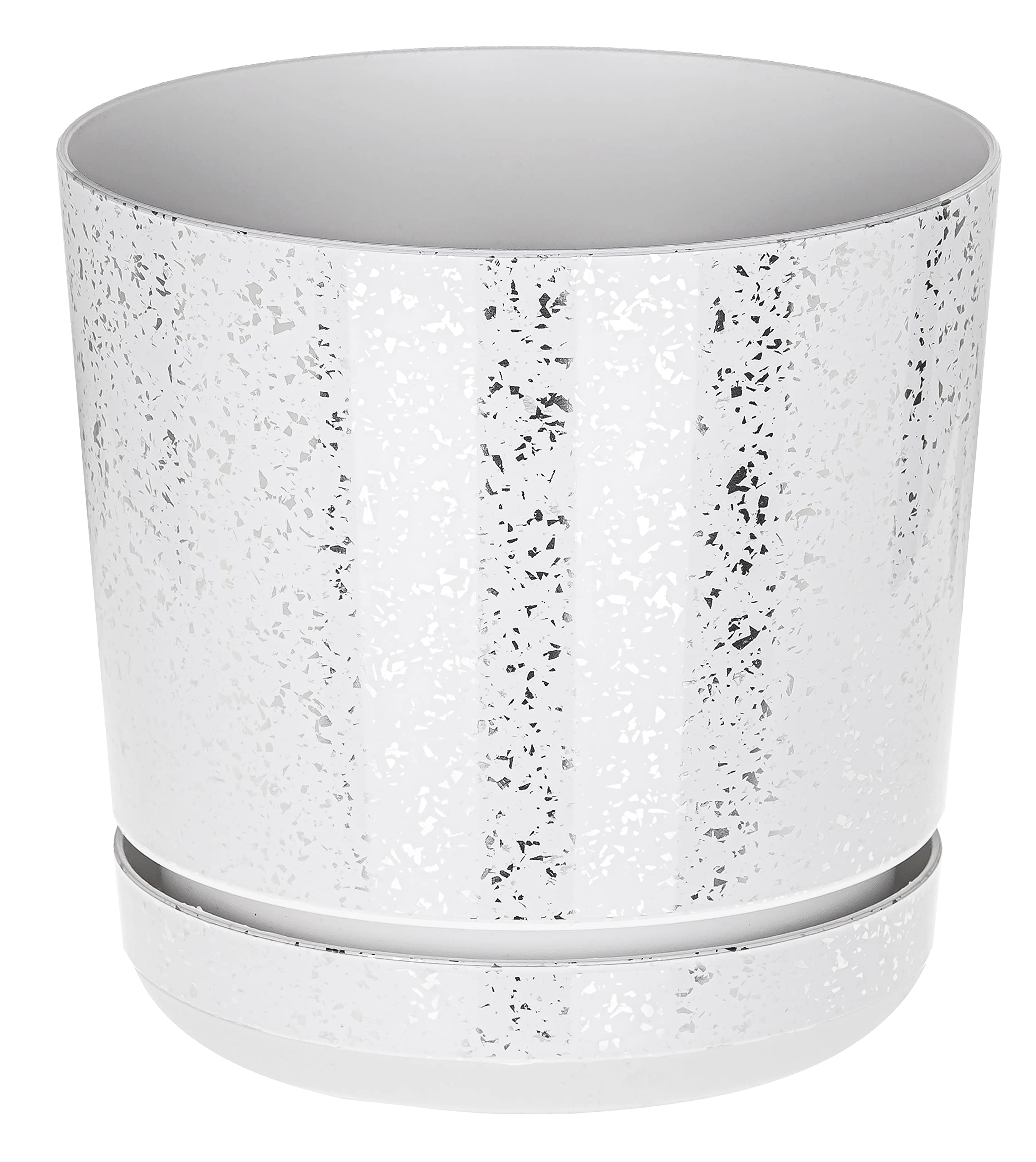 KORAD WHITE WITH SILVER FLECKS flower indoor plant pot with saucer plastic gloss modern decorative planter with drainage holes (32 cm - 12.6 inch) โ image 1