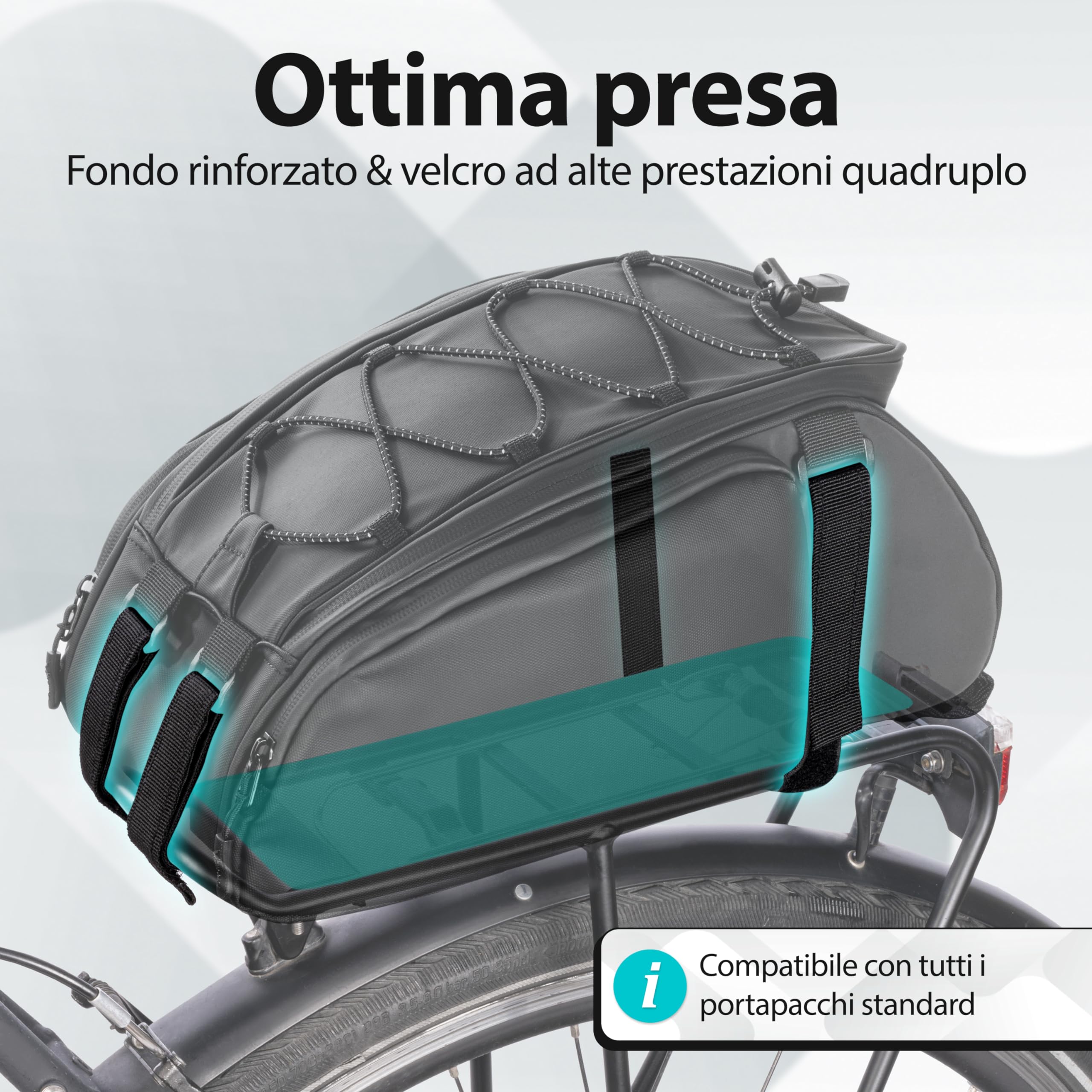 Valkental - Borsa per bicicletta 3in1 per portapacchi - Volume 10L - Borsa per portapacchi isolante con funzione zaino - Impermeabile & Riflettente - dall'umidità