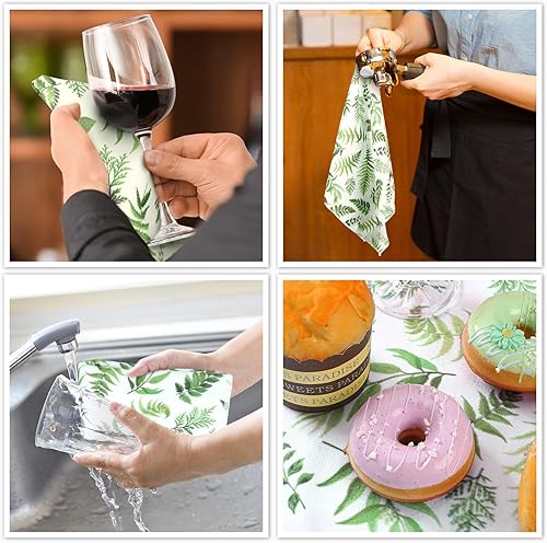 Miniatura 5 de Rtteri Juego de 5 manoplas de horno verdes para ollas y toallas de cocina, 1 guante de horno de cocina y 2 paños de cocina, 2 agarraderas verdes