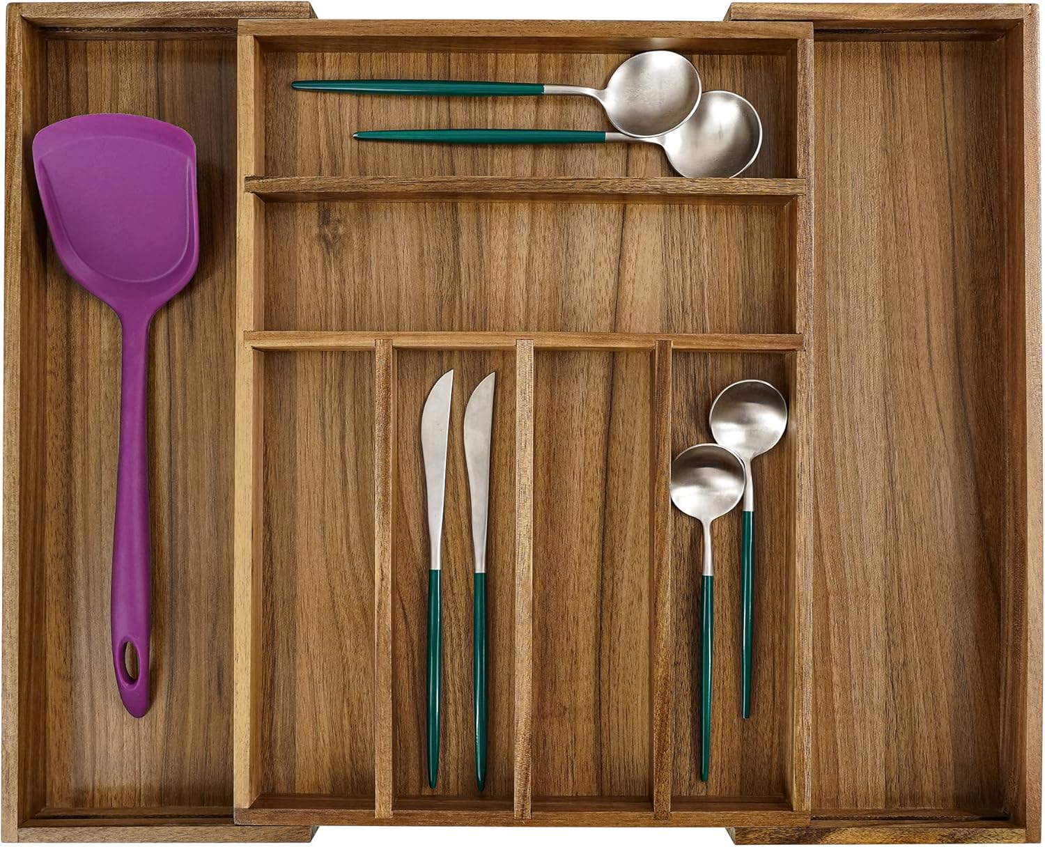 Utoplike Acacia Expandable Kitchen Drawer Organizer, Adjustable Cutlery