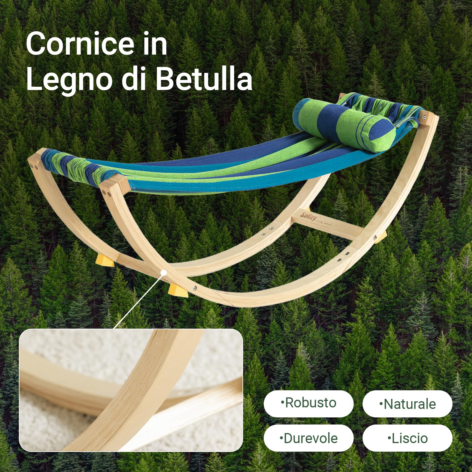 SoBuy Amaca da Giardino Sdraio a Dondolo per Bambini Poltroncina per Bambini Lettino Prendisole in Legno con Dispositivi di Sicurezza per Cameretta o Giardino 122x36x48cm KMB16-J