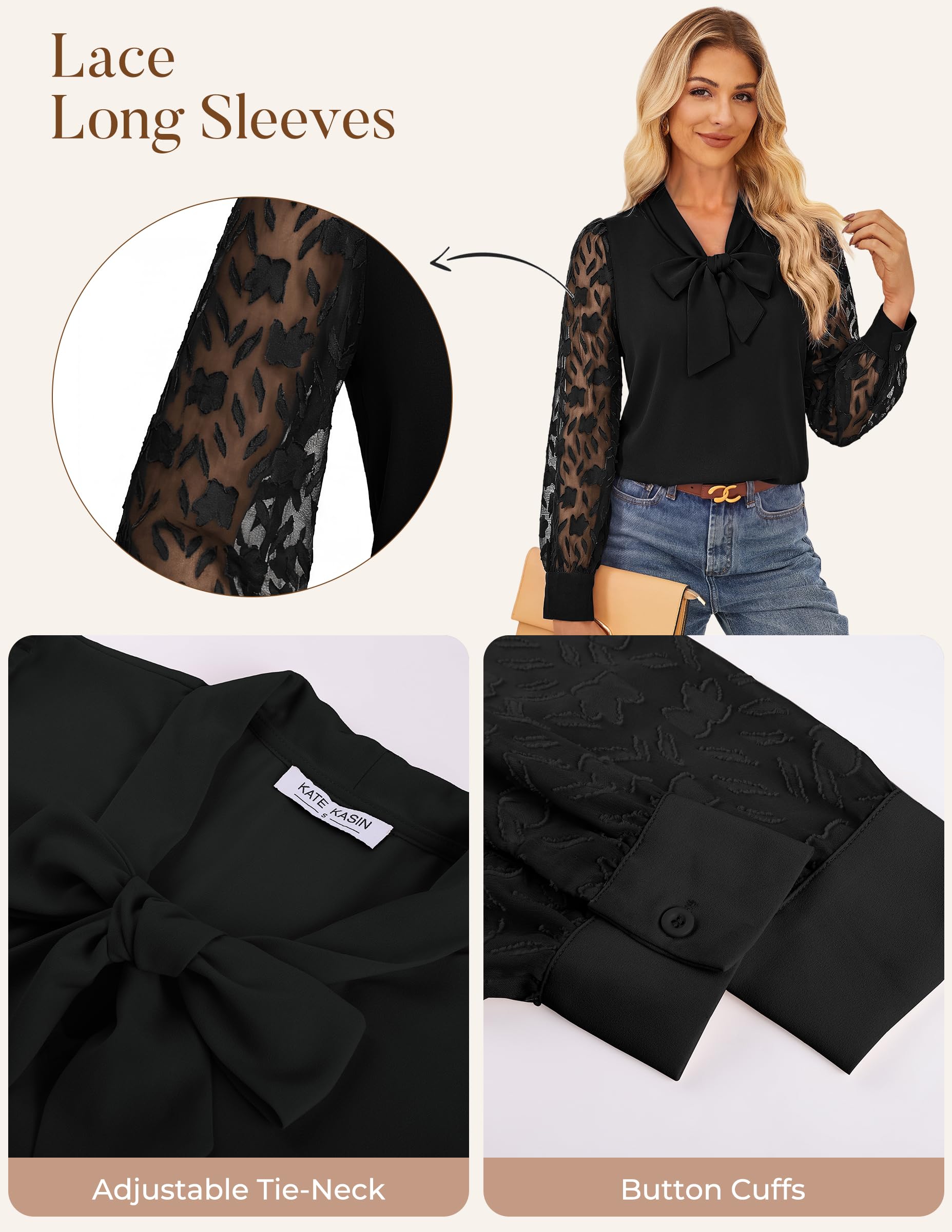 Kate Kasin Camicetta da donna a maniche lunghe top camicia da lavoro semi-trasparente