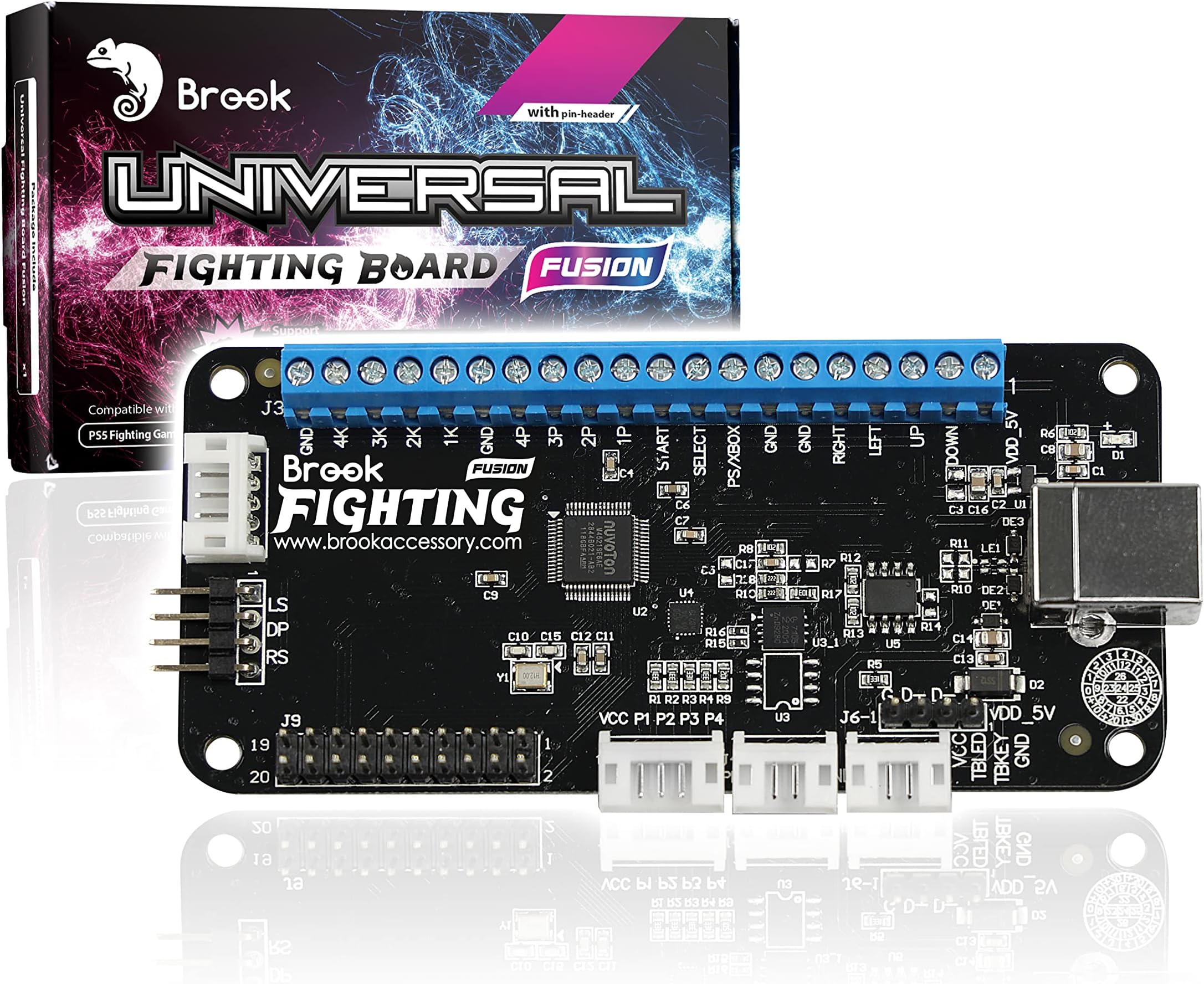 Brook Universal Fighting Board Fusion - Pre-installed header version, For PS5 Fighting Games solution, compatible with Street Fighter 6 and Tekken 8