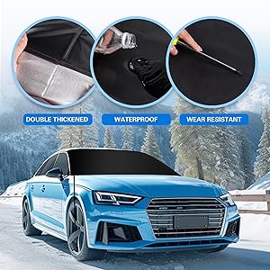 Eamefia Windshield Cover for Ice and Snow,New Upgraded Heavy Duty 600D Windshield Snow Cover,Extra Large Size (75"x45"),Windproof Winter Frost and Deicing Awning Suitable Fzor Cars, Trucks, SUVsL