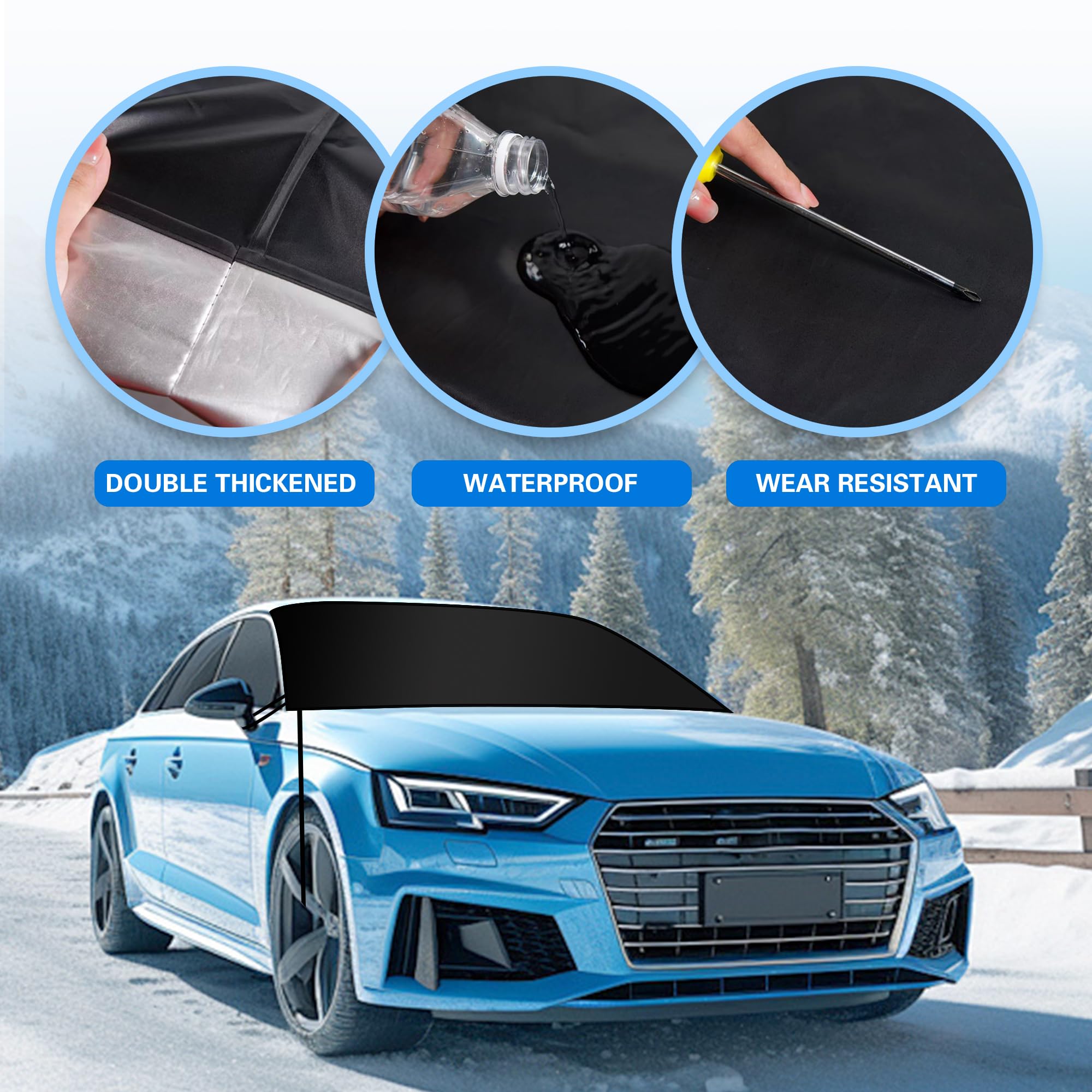 Windshield Cover for Ice and Snow New Upgraded Heavy Duty Windshield Snow Cover Extra Large Size 75x45 Windproof — view 5