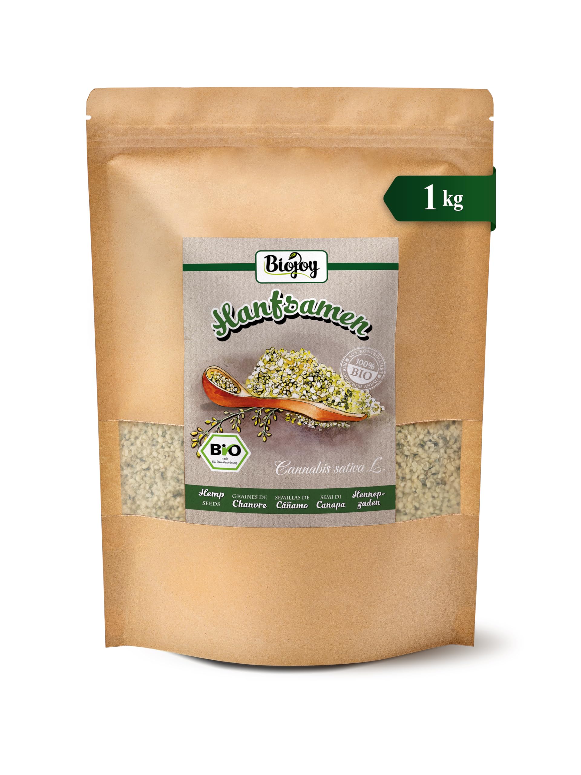 Biojoy Nasiona konopi BIO, łuskane, całe i surowe, 1 kg | Z Chin, surowe, idealne do jedzenia, Cannabis sativa L.