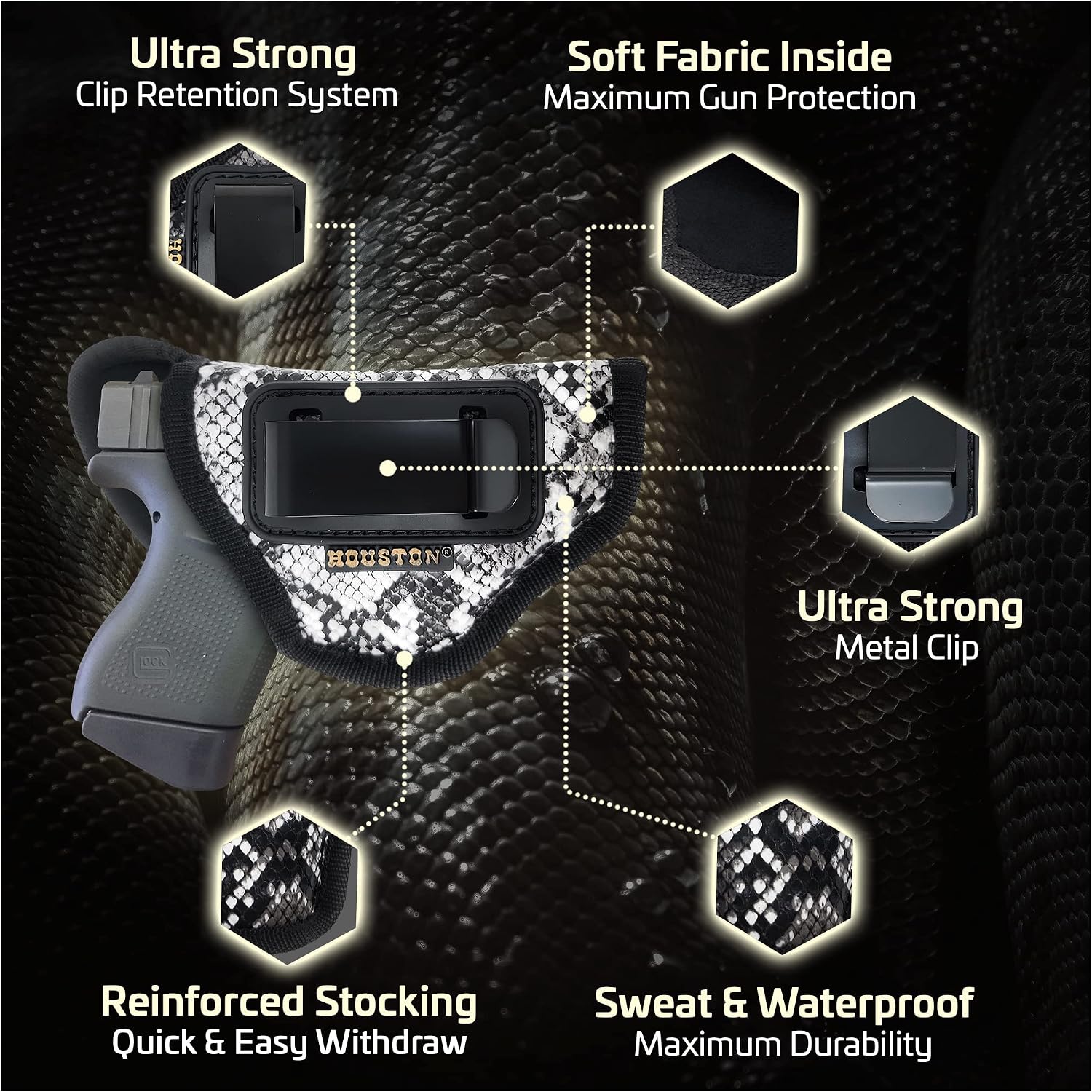 IWB Handgun Holster. Eco Leather Concealed Carry for Glock 43 & 42, Kahr PM 45, Makarov. Keltec PF9 / P11 (Right). Gun Holster 9mm by Houston Gun Holsters