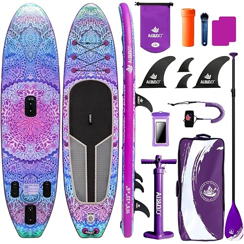 Inflatable Paddle Board for Adult, Paddle Board for All Skill Levels, Wide SUP Board with Primium Accessories Include SUP Carry Bag, Hand Pump, 10L Waterproof Bag