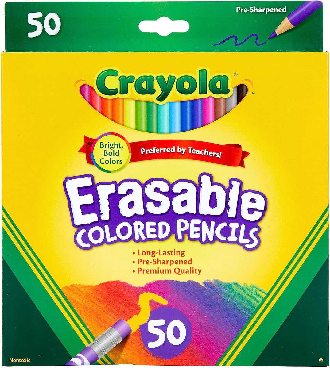 Lápices de colores borrables (50 unidades), útiles para el regreso a clases para niños, regalos para maestros, 6, 7, 8 [Exclusivo de Amazon] | Útiles escolares para niños, regalos para maestros