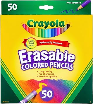 Crayola Erasable Colored Pencils 50ct, Back to School Supplies for Kids, Teacher Gifts, 6, 7, 8
