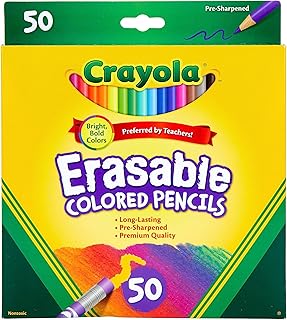 Crayola Erasable Colored Pencils (50ct), Bulk Colored Pencil Set, Pencils for Adult Coloring Books, Holiday Gift for Teens, 6+ [Amazon Exclusive]