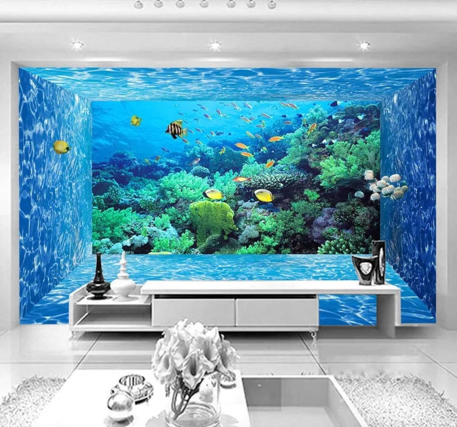 Xlming 430Cm×300Cm(B×H) Three Dimensional Space Underwater World Coral School Of Fish 3D Wallpaper Luxury Home Dining Decor Paste Sofa Living Room The Wall For Bedroom Mural-430Cm×300Cm