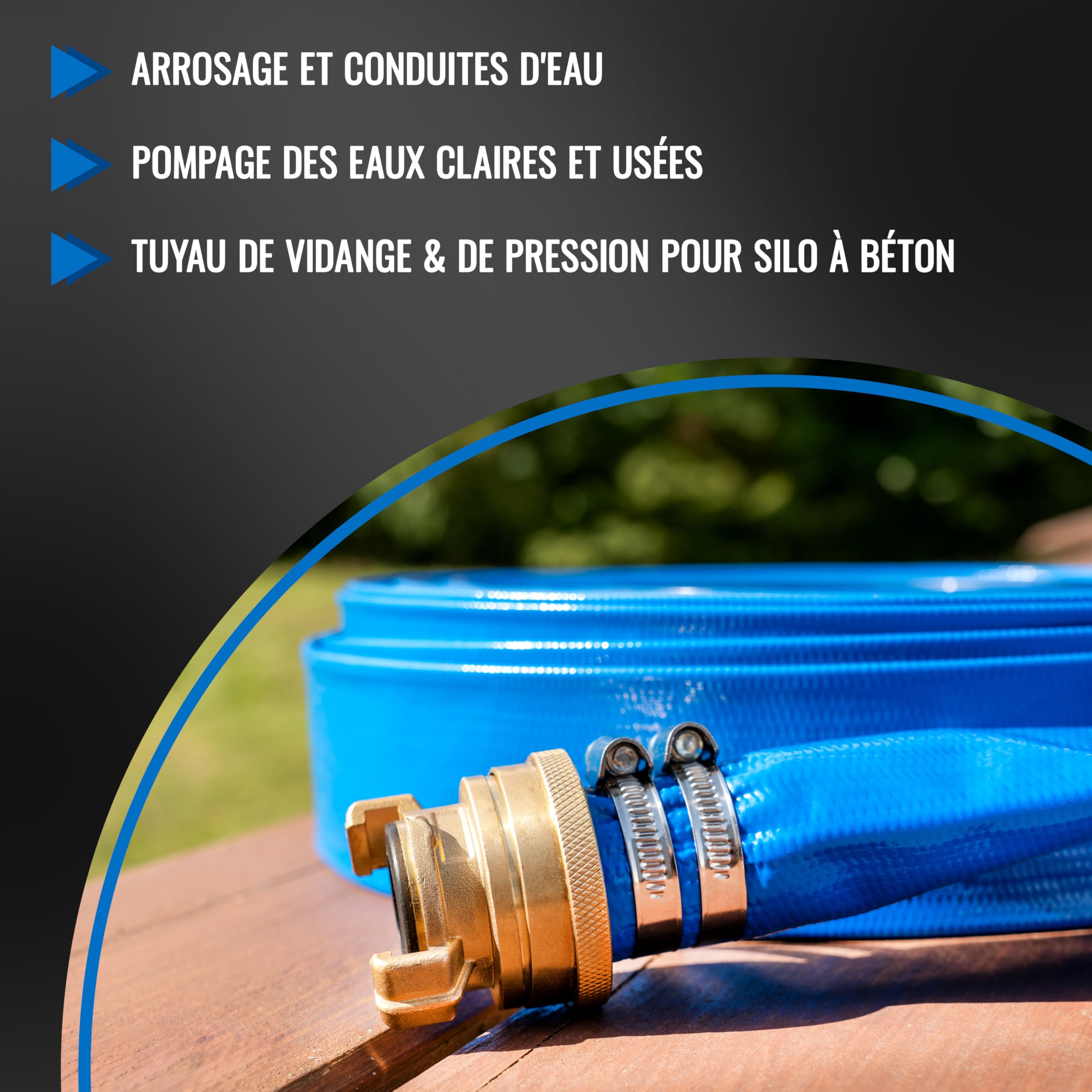 Poppstar Tuyau Plat en PVC 20m, Ø 38mm (1 1/2 pouce), Pression 7 bar, Tuyau de Construction, Bleu