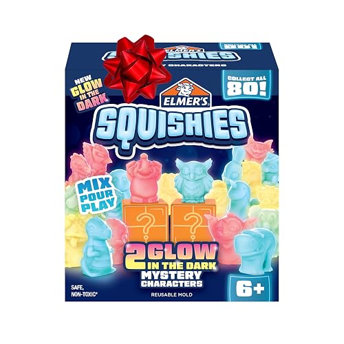 Elmer's Squishies, Kids DIY Activity Kit, Squishy Glow in the Dark Toys, Creates 2 Mystery Characters, 13 Piece Set - Slime Fun, Crafts, Holiday Gift for Ages 6+