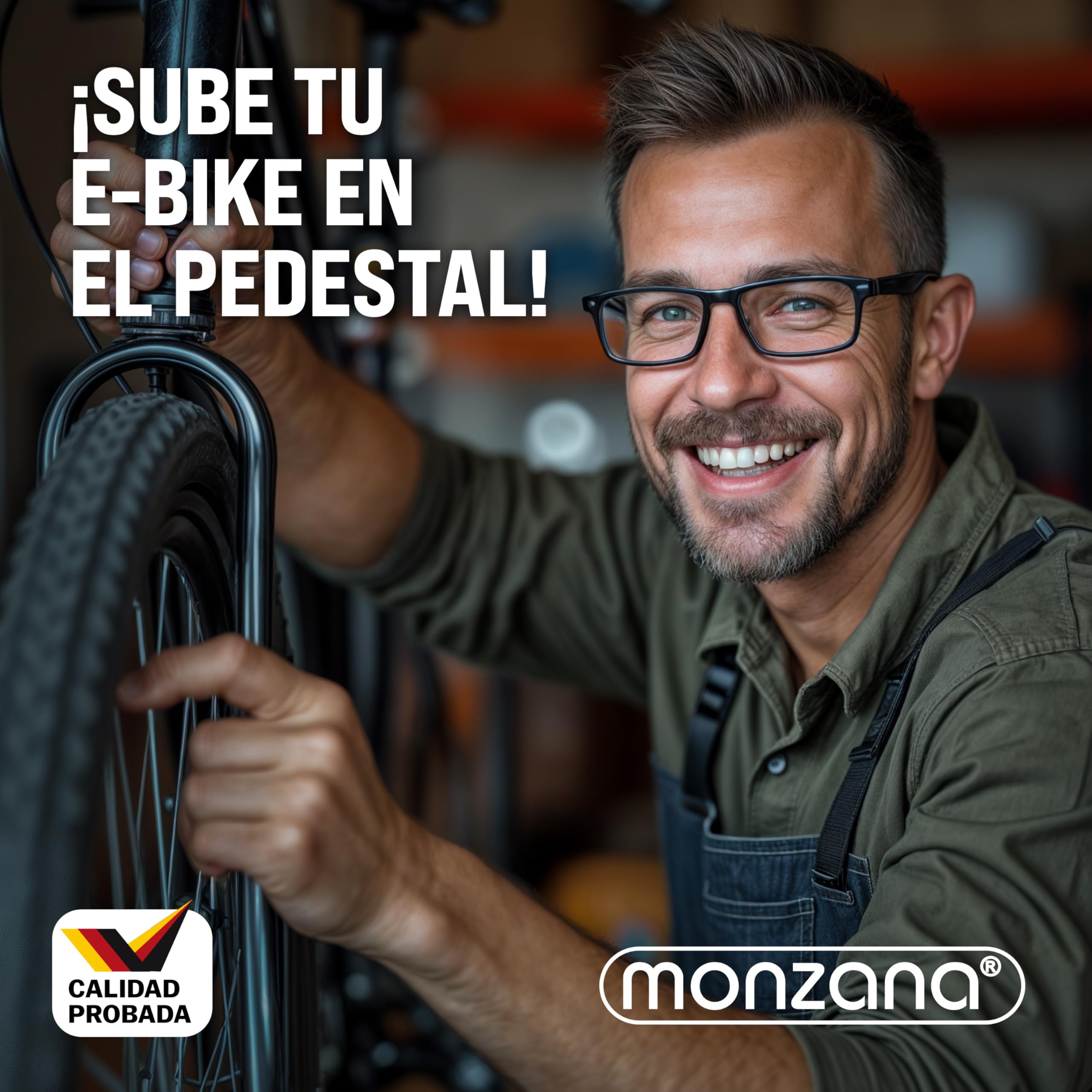 MONZANA® Caballete para Bicicleta Eléctrica Soporte Reparación Montaje Plegable Giratorio Altura Ajustable Barra Sujeción Manillar Bandeja para Herramientas Acero Carga Máxima 50 Kg