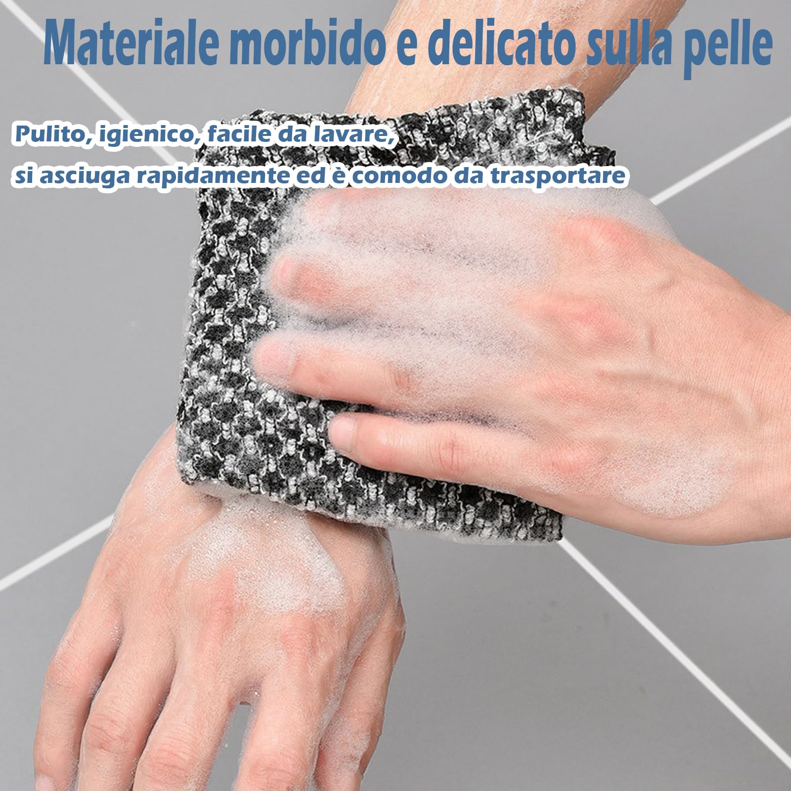 Asciugamano Esfoliante,In Fibra Di Bambù Naturale e Carbone Attivo, Per Un'Esfoliazione Delicata Del Corpo,Quick Drying, Balanced Fabric for Sensitive and Mature Skin (3*A)