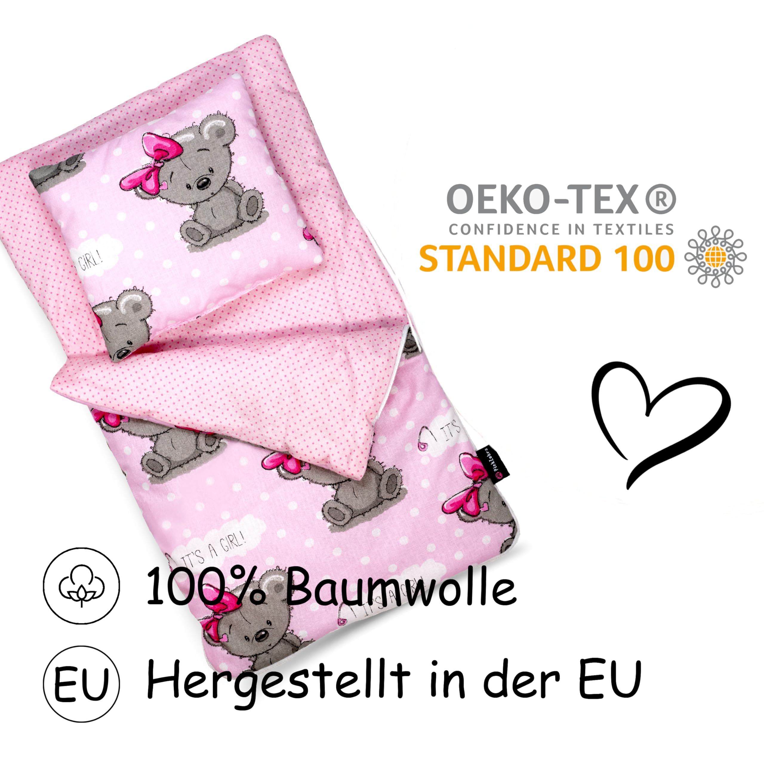 PinkZebra Sacos de Dormir para muñecas por Ambos Lados, Juego de 2 Piezas para cama, Ropa de Cama para muñecas de algodón