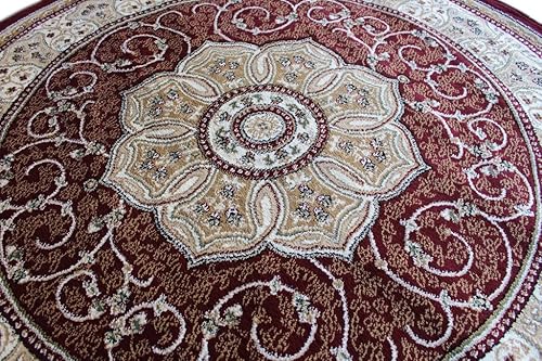 Miniatura 3 de Masada Rugs - Alfombra tradicional con diseño 404 borgoña (7 pies 3 pulgadas x 7 pies 3 pulgadas) redonda