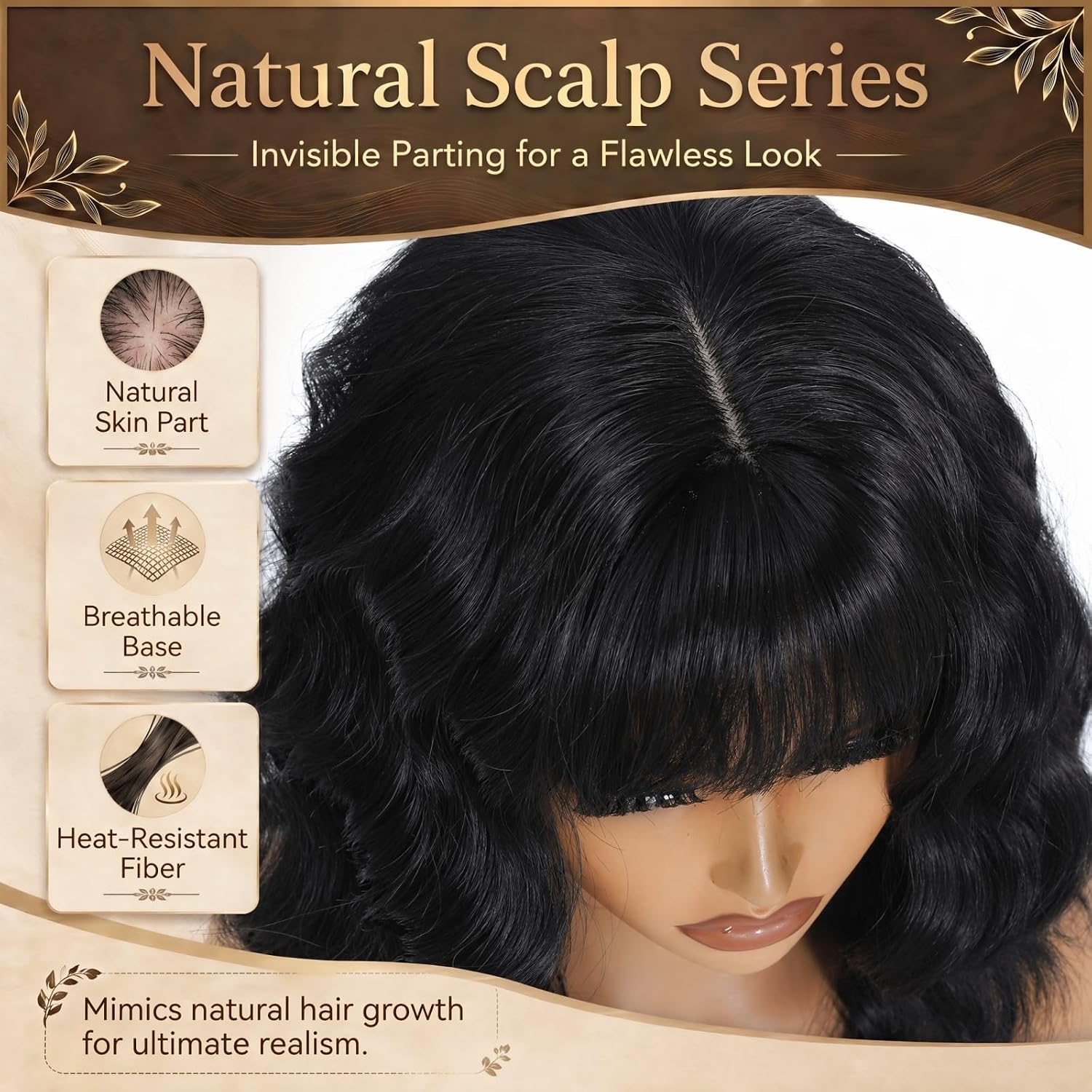Short Black Wavy Bob Wig with Bangs for Women, Shoulder Length Synthetic Heat Resistant Fiber, Glueless Natural Looking Wig for Party Daily Wear