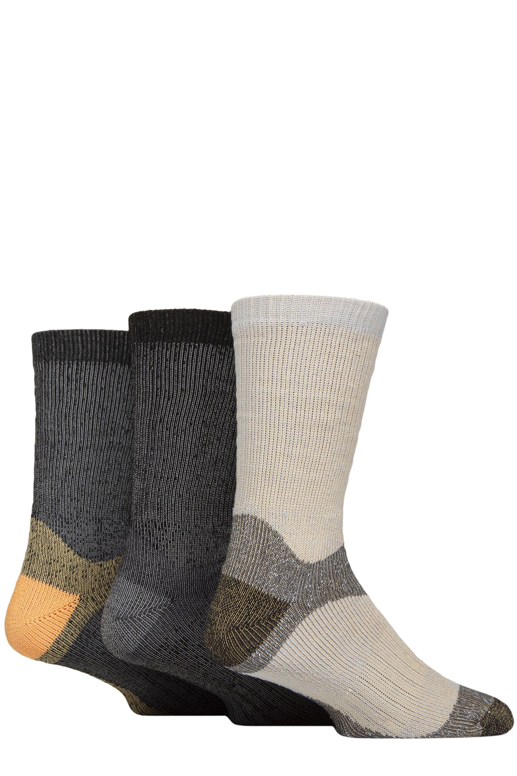 Glenmuir Men's Fully Cushioned Boot Socks - Arch Supports, Breathable, Plain, Outdoor, Hiking, Walking, 3 Pair Multipack Size 7-11 (UK, Numeric, 7, 11, Regular, Regular, Yellow/Black/Charcoal)